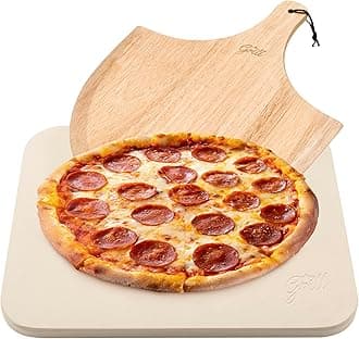 PIZZA STONE | Rectangular Pizza Stone For Oven Baking & BBQ Grilling With Free Wooden Peel | Extra Large 15 x 12" Inch Durable Cordierite Cooking Stone.