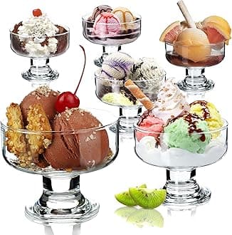 300ML Ice Cream Glasses Cups Dishes for Desserts, Milkshake,Fruit and Pudding Glass Serving Bowls, Perfect for Home, Restaurants and Parties Dishwasher Safe (Crystal Cups - A, Set of 6)