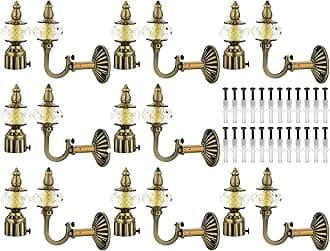 Natural Heavy Duty Aluminum Royal Luxury Design Curtain Bracket/Finial and Curtain Support with Screw/Wallplug for Window Fittings Suitable Upto 1 Inch Pipe. (8 Set, Antique Brass)