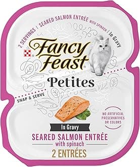 Purina Fancy Feast Gourmet Gravy Wet Cat Food, Petites Seared Salmon with Spinach Entree - (12) 2.8 oz. Tubs