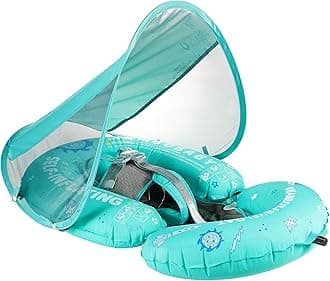 Mambobaby Float Self-Inflating Baby Pool Floats Hammock with Canopy, Compressible Folding Baby Floating Bed, Pool Floatie Lounger, Toddler Swim Float (Limited Edition Green)