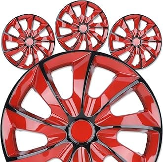 17" Premium Universal Wheel Rim Covers – Set of 4 Hubcaps,ABS&PC Material Hub Protection Accessory,Snap-on Replacement Caps for Car,Pickup Truck,SUV - 17 Inch Black&Red Lacquer