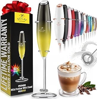 Zulay Powerful Milk Frother Handheld Foam Maker for Lattes - Whisk Drink Mixer for Coffee, Mini Foamer for Cappuccino, Frappe, Matcha, Hot Chocolate by Milk Boss - Honeybee
