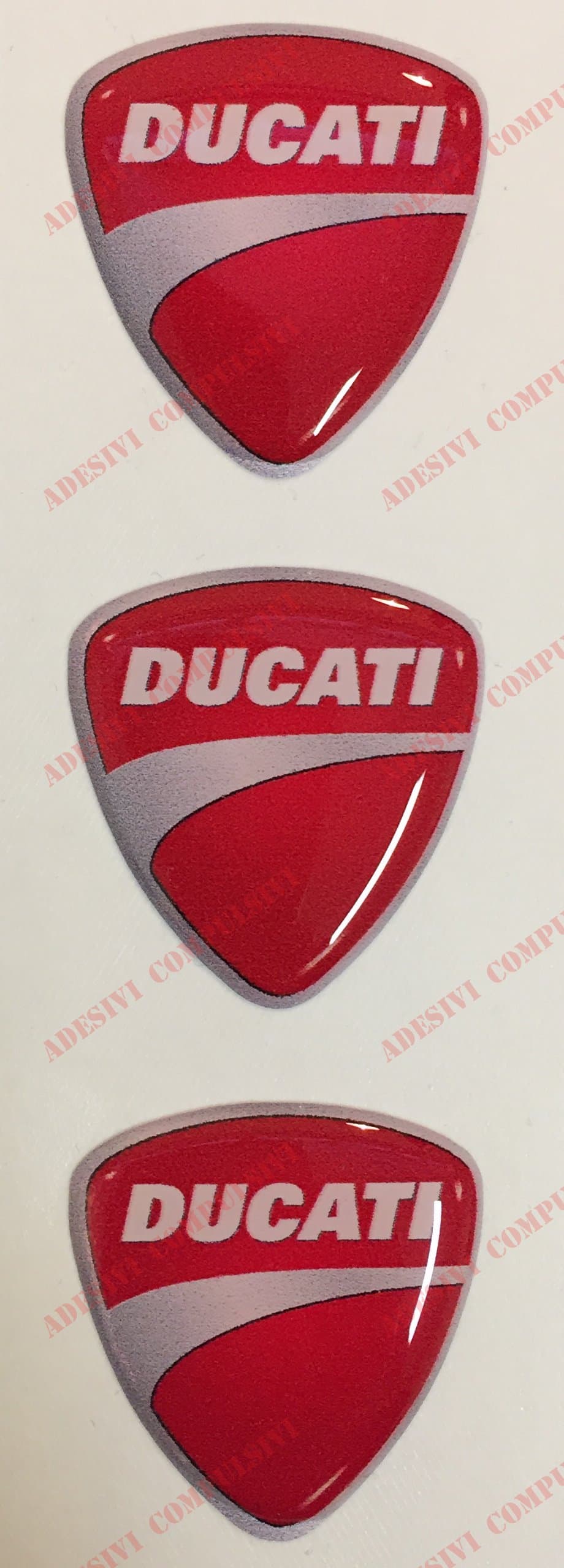 Ducati logo emblem, three resin stickers, 3D effect.