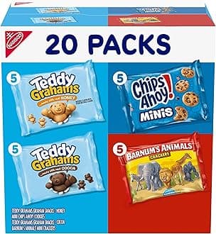 Nabisco Fun Shapes Variety Pack, Barnum's Animal Crackers, Teddy Grahams and CHIPS AHOY! Cookies, 20 Snack Packs