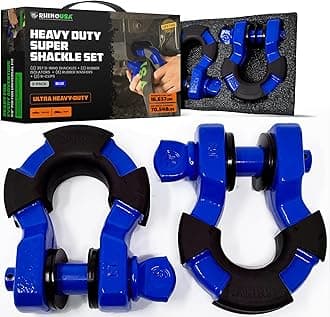 Rhino USA Super D Ring Shackles (2-Pack) - 70,548lb Break Strength – Heavy Duty 3/4" Clevis Shackle with 7/8 Pin for Towing & Off-Road Use - Pairs with Tow Strap for Vehicle Recovery (Blue)