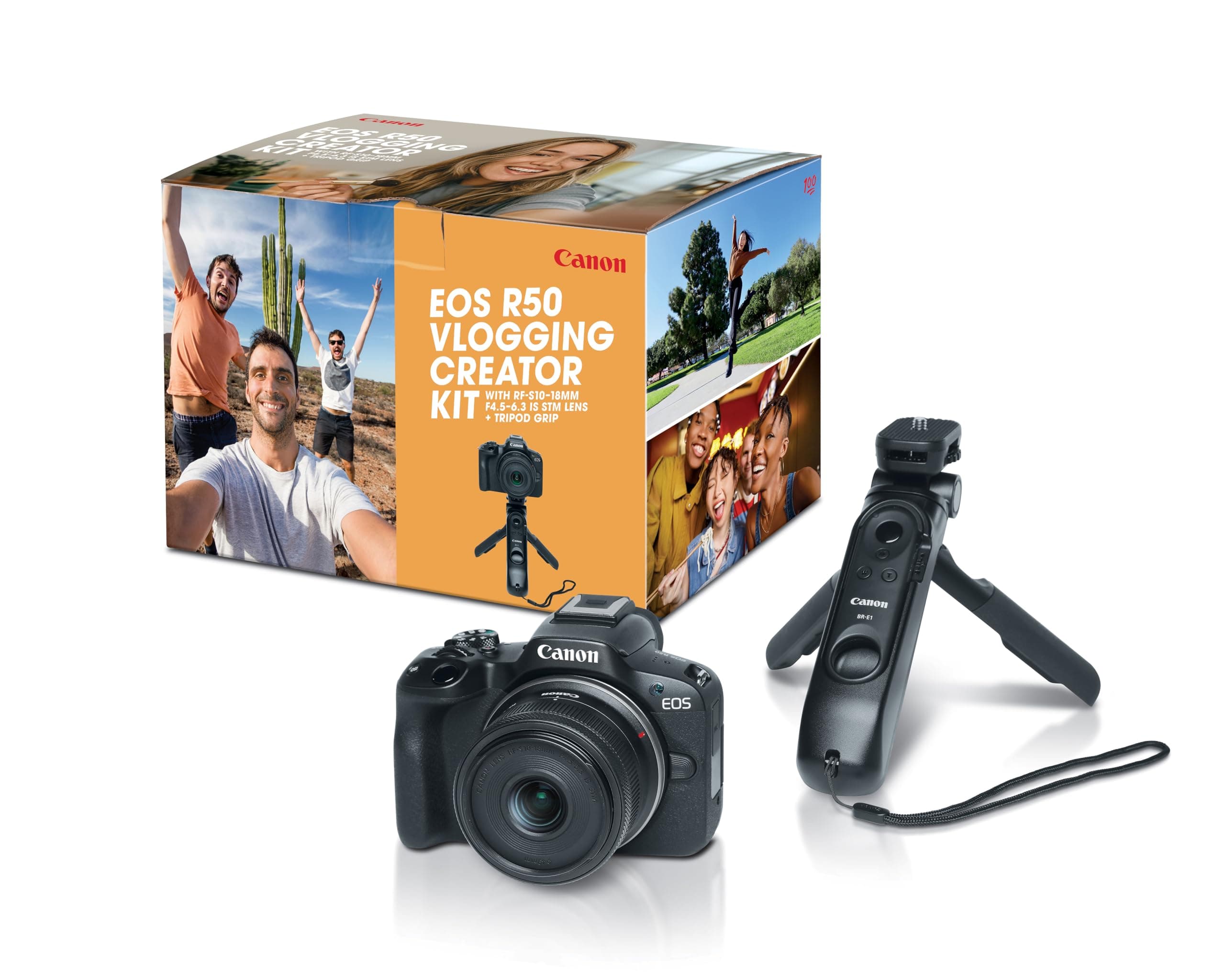 EOS R50 Vlogging Creator Kit, Hybrid Mirrorless Camera with RF-S10-18mm F4.5-6.3 IS STM Lens and Tripod Grip, Wide-angle Lens, 24.2 MP CMOS (APS-C) Sensor, Vlogging Camera, Black