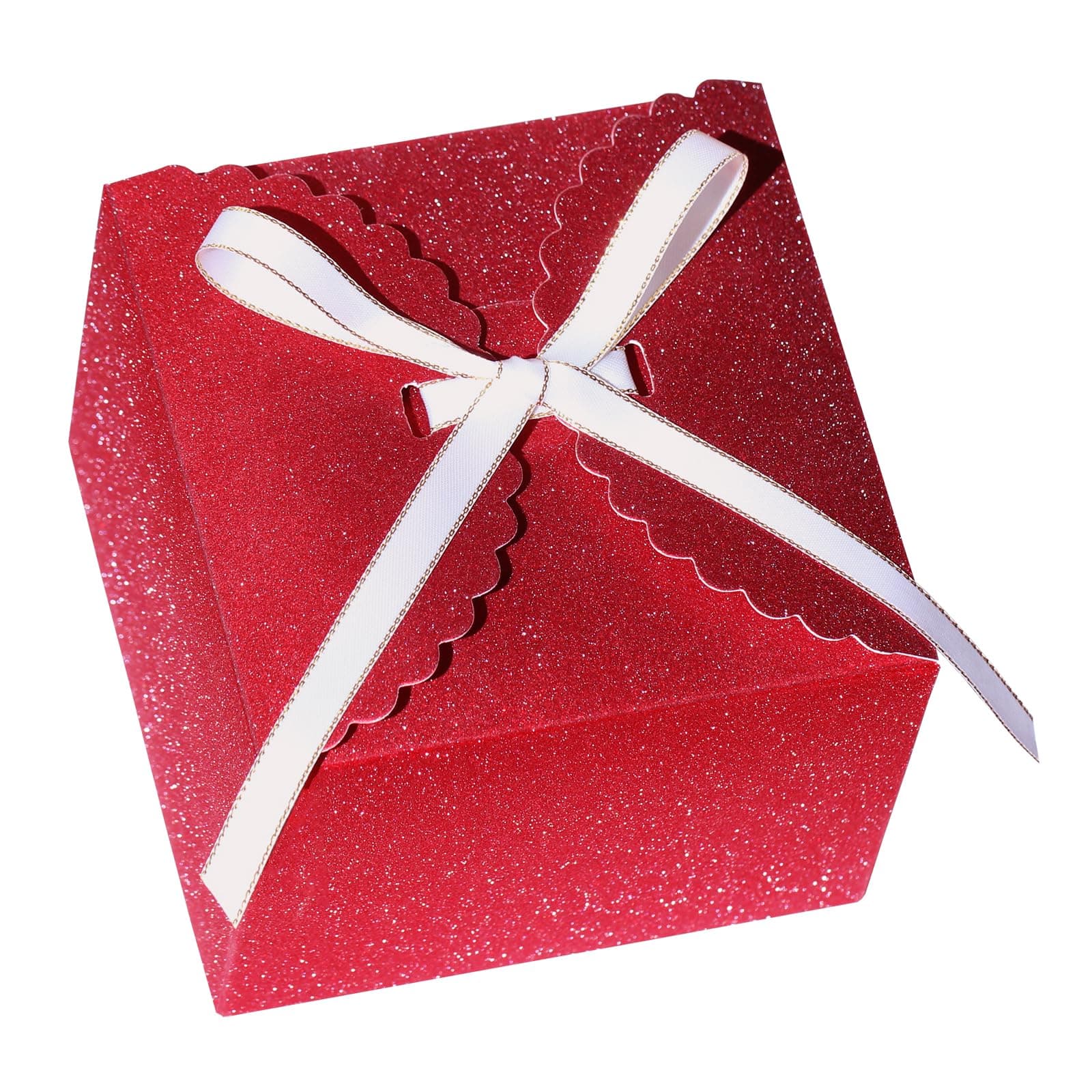 Small Red Glitter Gift Boxes, 10 PCS Premium Paper Box for Christmas, Birthday, Valentine's, Mother's Day, Party, Holiday Presents(4.75” x 4.75” x 3.53”)