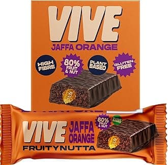 Vive Jammy Jaffa Orange Fruity Nutta Bars – Vegan Fruit & Nut Snack with Real Jam Filling – 80% Fruit & Nut, Belgian Chocolate Coated, High Fibre, Gluten-Free – Pack of 20 Healthy Snack Bars