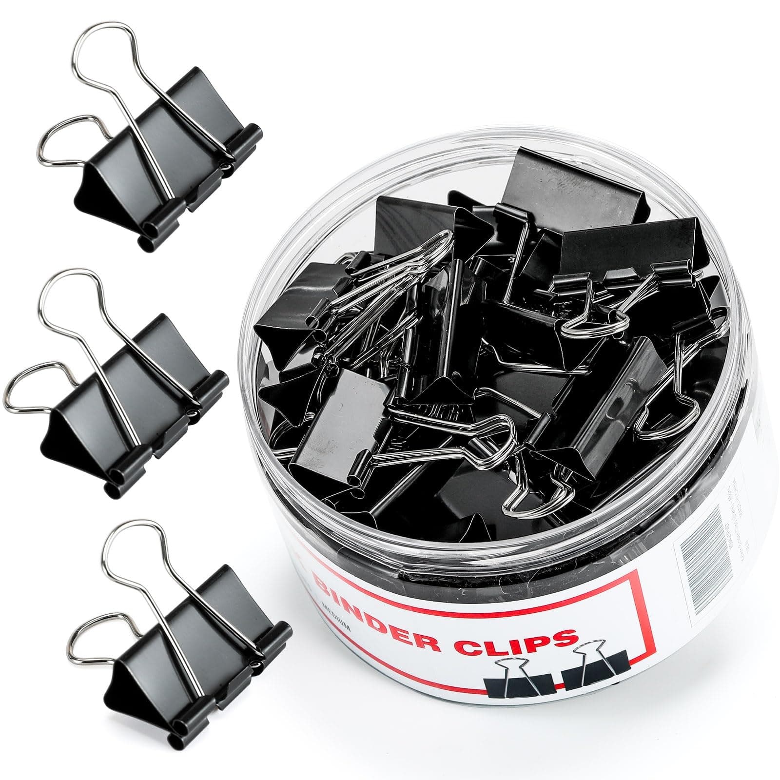 Binder Clips, 48 Pcs Medium Binder Clips, Kalerr Black Binder Clip Medium, 1.25 Inches Office Clip with Container, Paper Binder Clip Office Supplies, Paper Clamps Bulk for Office, Home, School