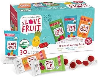 YOU LOVE FRUIT - Fruit Snacks Variety Pack 30 count, 100% Natural Gluten-Free, Vegan, Low Carb, Low Fat Fruit Kosher Snacks for Kids, College Students, Teachers and Offices, Healthy Fruit Snacks (passion fruit, super berry, mango)