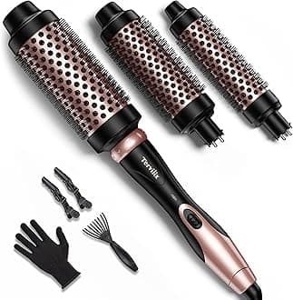 Terviiix Thermal Brush Set 3 in 1, Ceramic Curling Wand, Fast Heating Hot Brush, 3 Interchangeable Travel Curling Irons for Short, Medium & Long Hair(32mm, 38mm & 45mm), Dual Voltage