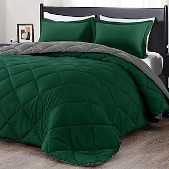 downluxe Queen Comforter Set - Dark Green and Grey Queen Comforter, Soft Bedding Sets for All Seasons -3 Pieces - 1 Comforter (88"x92") and 2 Pillow Shams(20"x26")
