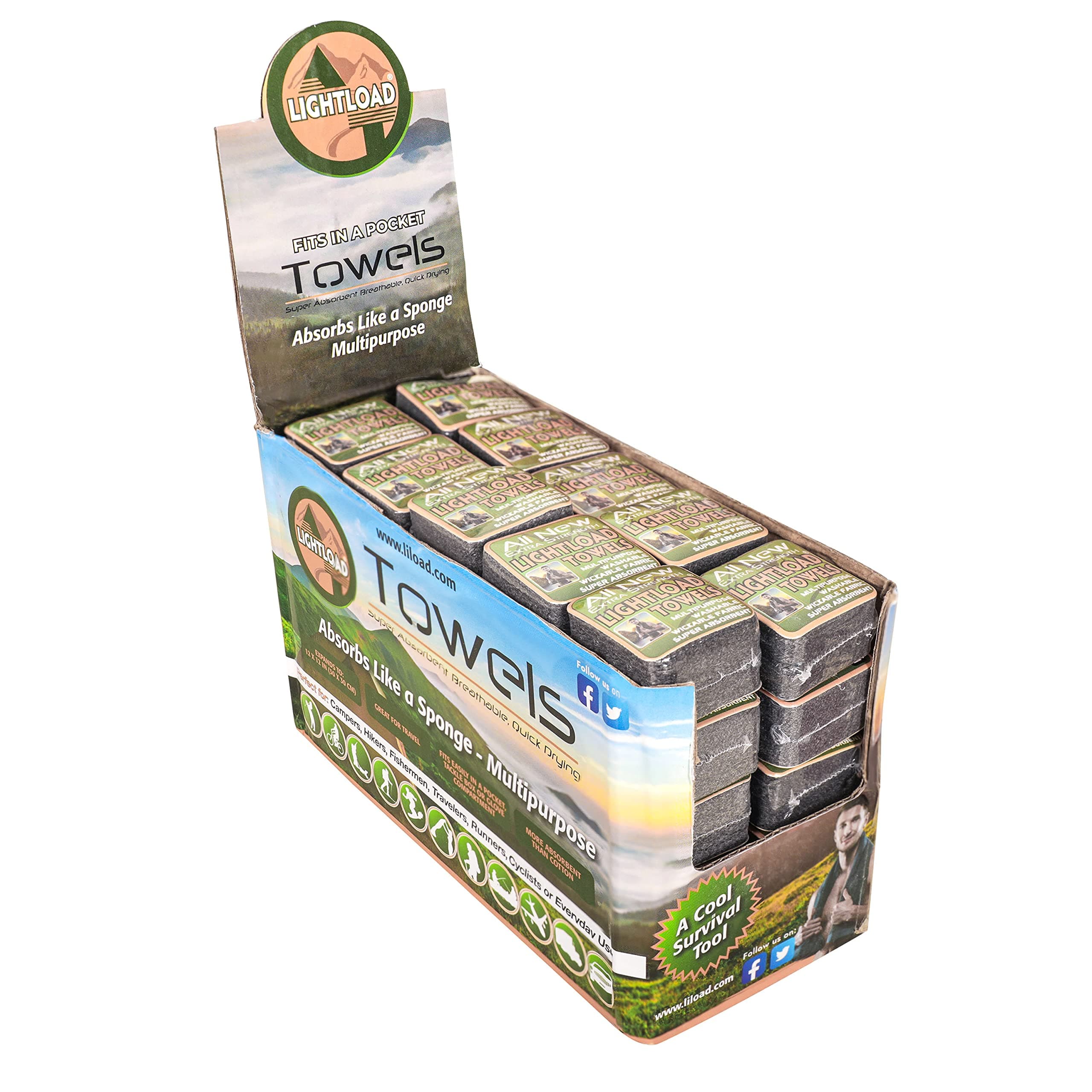 Lightload Towels Compressed Non Microfiber Quick Dry Durable Pack Travel Multipurpose Reusable Expanding Towels for Survival Bags Backpacks Carry On Travel Bags 50 Pack Retail Display 12x12 .2oz