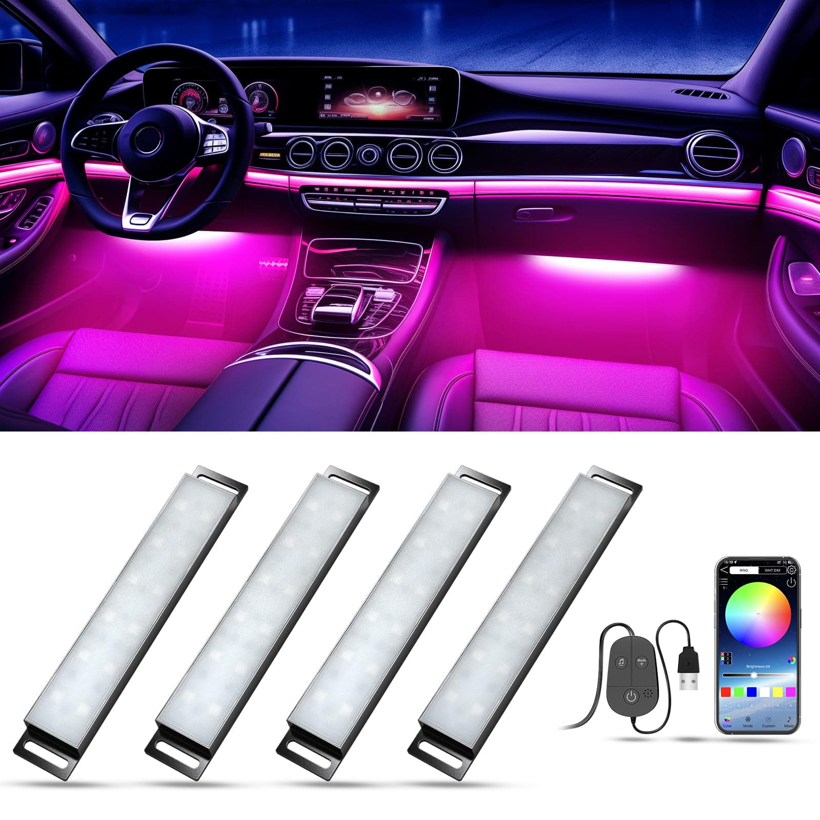 Honalia Smart LED Interior Light for Car with App Control Music Sync Color Changing RGB Light Bar for Inside Car Decoration Multicolor Neon Hard Light Bar with USB Port for Women Men Friends DC 5V
