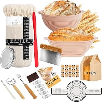 Sourdough Starter Kit, 24PCS Sourdough Bread Baking Supplies, 9"Round & 11"Oval Banneton Bread Proofing Basket, Bread Sling, Starter Jar, Whisk, Scrapers, Bread Lame, Bag, Sour Dough Making Tools Kit