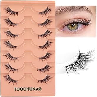 False Eyelashes Natural Half Lashes Wispy Manga Lashes C Curl Light Fake Eyelashes 7 Pairs Clear Band Pestañas Postizas by TOOCHUNAG