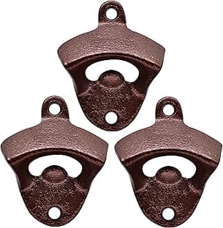 Bottle Opener Wall Mounted Cast Iron Beer Cap Opener Mountable Crack Pattern Black Red (Pack of 3)