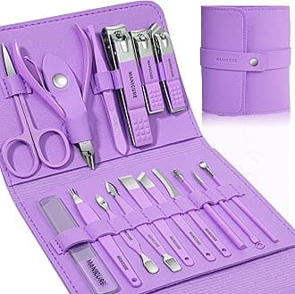 Leipple Manicure Set Professional Nail Clippers Pedicure Kit, 16 pcs Stainless Steel Nail Care Tools Grooming Kit with Luxurious Travel Leather Case for Thick Nails Men Women Gift (Violet)