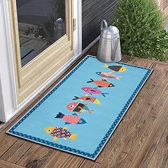 Welcome Entrance Doormat Inside Outside Small Fish Door Mat Ocean Fish Beach Doormat Indoor Outdoor Non-Slip Mat for Patio Aesthetic Welcome Rug Front Back Door Blue Washable Entryway Mat