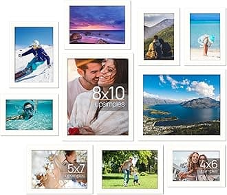 upsimples 10 Pack Picture Frames Collage Wall Decor for Mounting or Tabletop Display, Photo Gallery Frame Set for Family, Multi Sizes Including 8x10, 5x7, 4x6, White