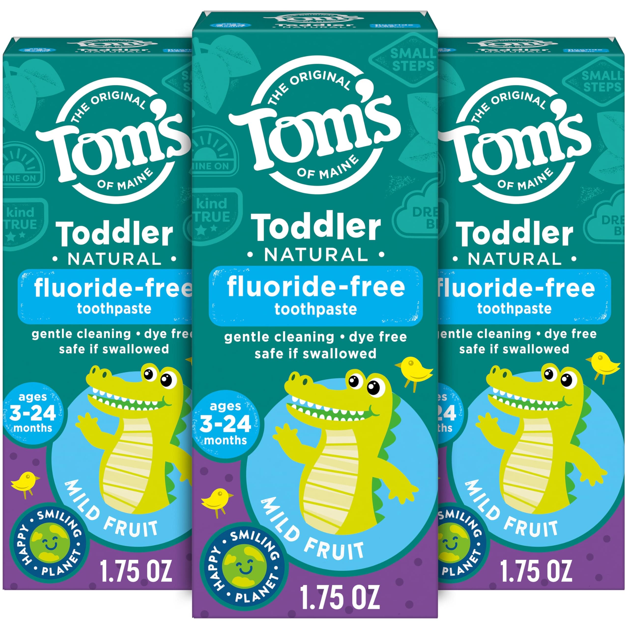 Fluoride-Free Toddler Training Toothpaste, Mild Fruit, 1.75 oz. 3-Pack (Packaging May Vary)