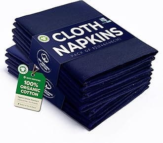 LivinEase Cotton Cloth Napkins Set of 12-100% Cotton 46 x 46 cm Reusable Oversized Navy Dinner Napkins -Heavy Weight Hotel Quality Pure Fabric -Ideal for Home Use & Events (Navy)