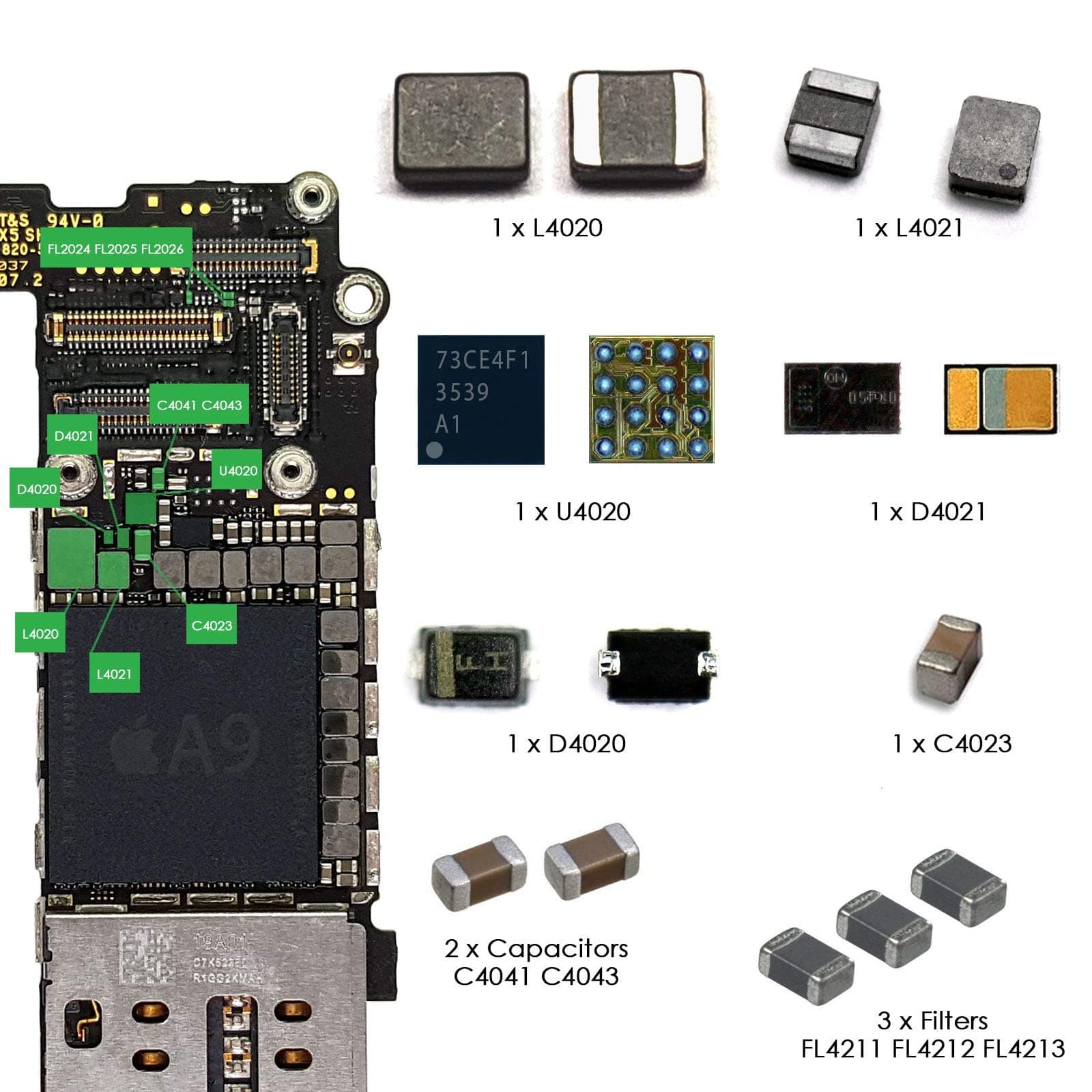 TechZone LCD Backlight Repair IC Coil Diode & Filters Full Kit for iPhone 6s & iPhone 6s Plus