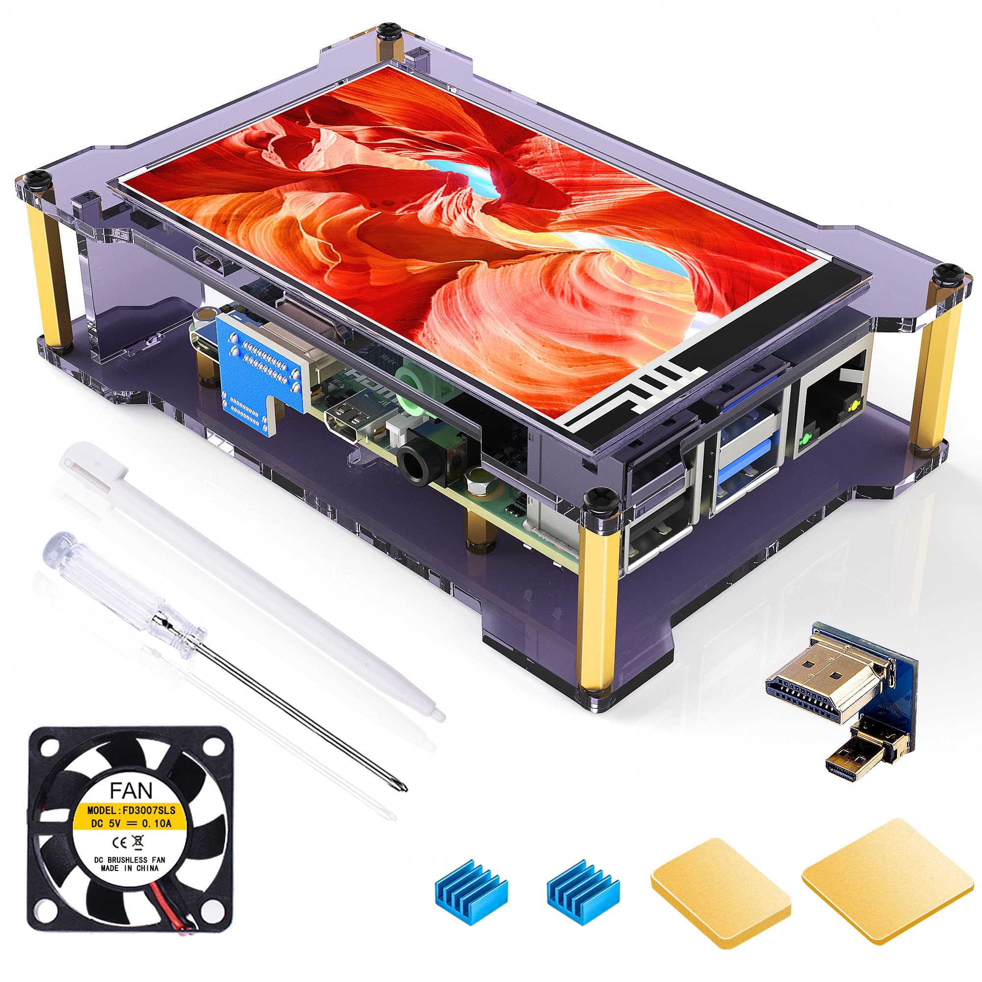 Miuzei Raspberry Pi 4 Touchscreen with Case Fan, 4 inch IPS Touch Screen