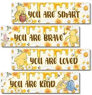 4PCS Winnie Nursery Decorations-the Pooh Baby Stuff-Vintage Nursery Decor-Winnie Wall Decor Wall Art(Classic)