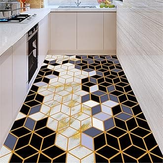 Modern Kitchen Rugs, Geometric Patterns Non Slip Leather Floor Mats, PVC Waterproof Outdoor Carpet, for Home Bedroom Living Room Bath Area Rugs, Customizable,100x120cm