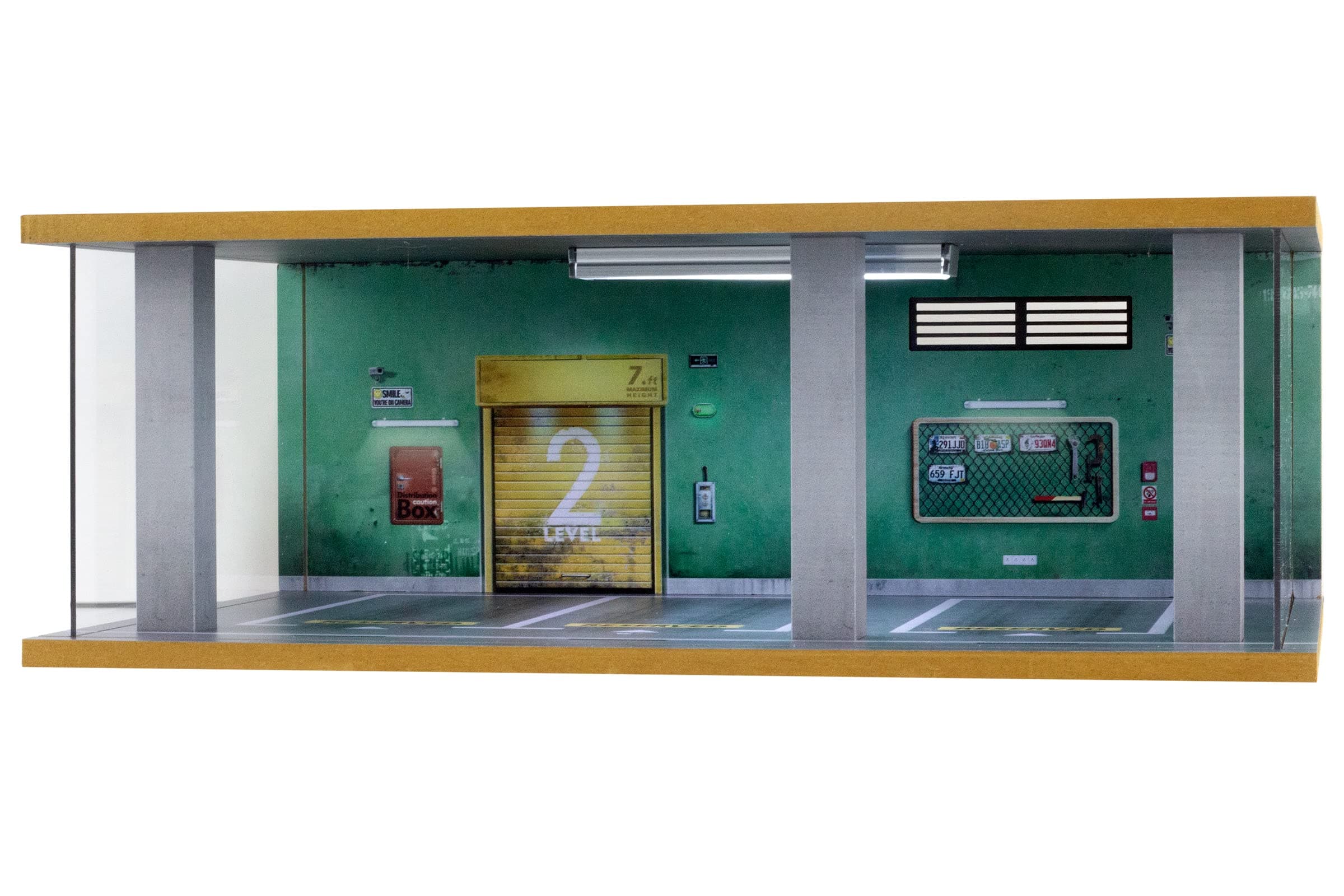 1/24 Scale Die-cast Diorama Display Case With Clear Acrylic Cover and LED Lighting for Model Cars, Lego Speed Champions, Green Wall Style