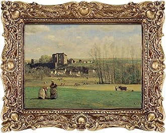 FOLKOR Vintage Canvas Wall Art for Living Room, French Countryside Picture Print for Bedroom Decoration, Antique Gold Paintings Posters for Home Office Birthday Christmas Gift, 5x7