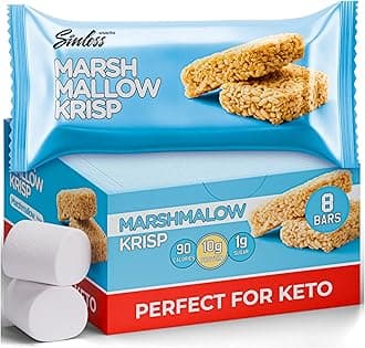 - Sinless Snacks Delicious Marshmallow Krisp Bar - Low Carb Keto Snack - 10g Protein 2g Net Carbs - New Improved Recipe, More Soft & Chewy - Gluten Free, Low Sugar, Perfect Snack for the Family - 8 Bars