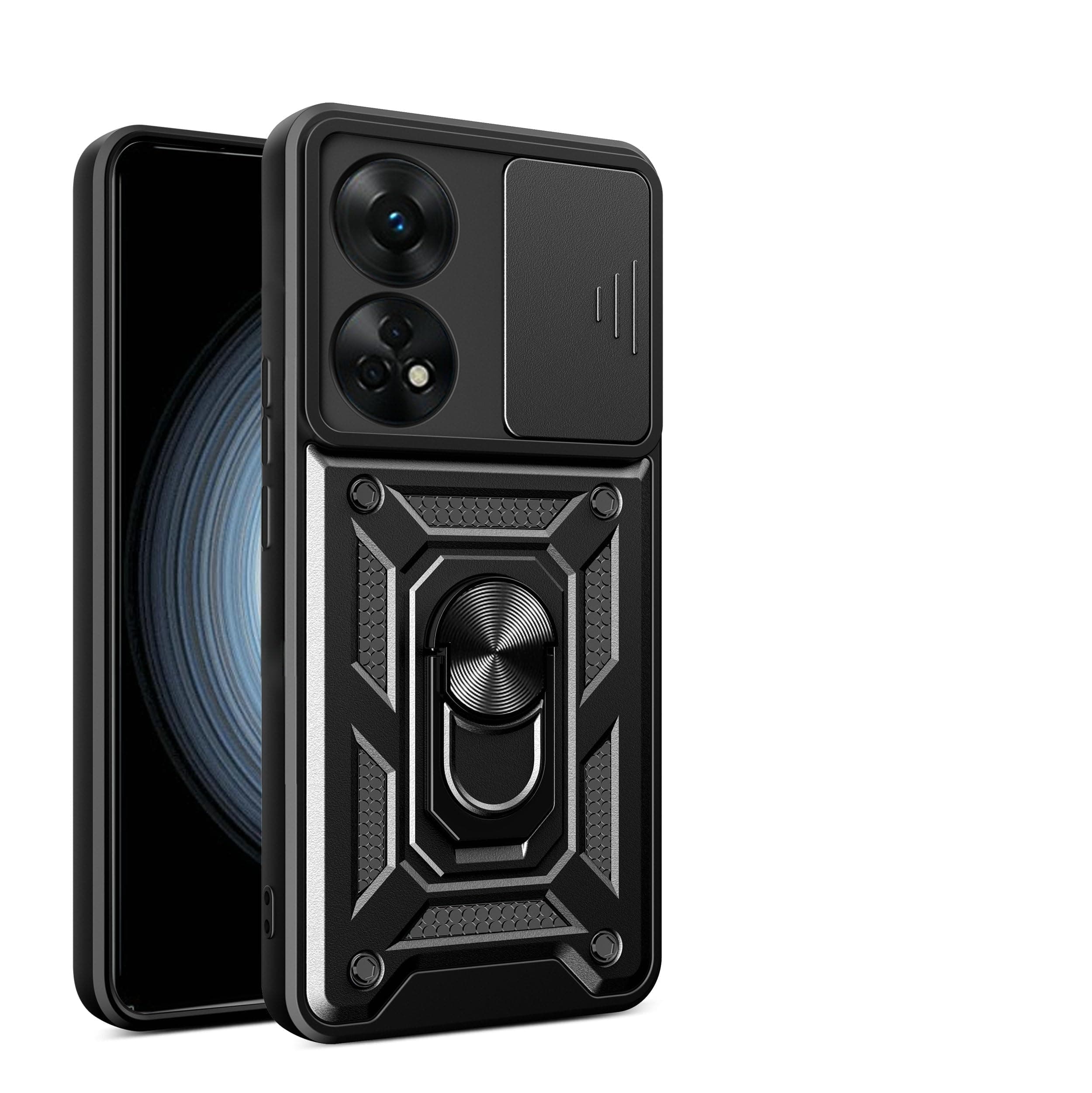 Compatible with Oppo A58 4G Bracket Shell,with Slide Camera Lens Cover Compatible with Oppo A58 4G CPH2577 Case Black