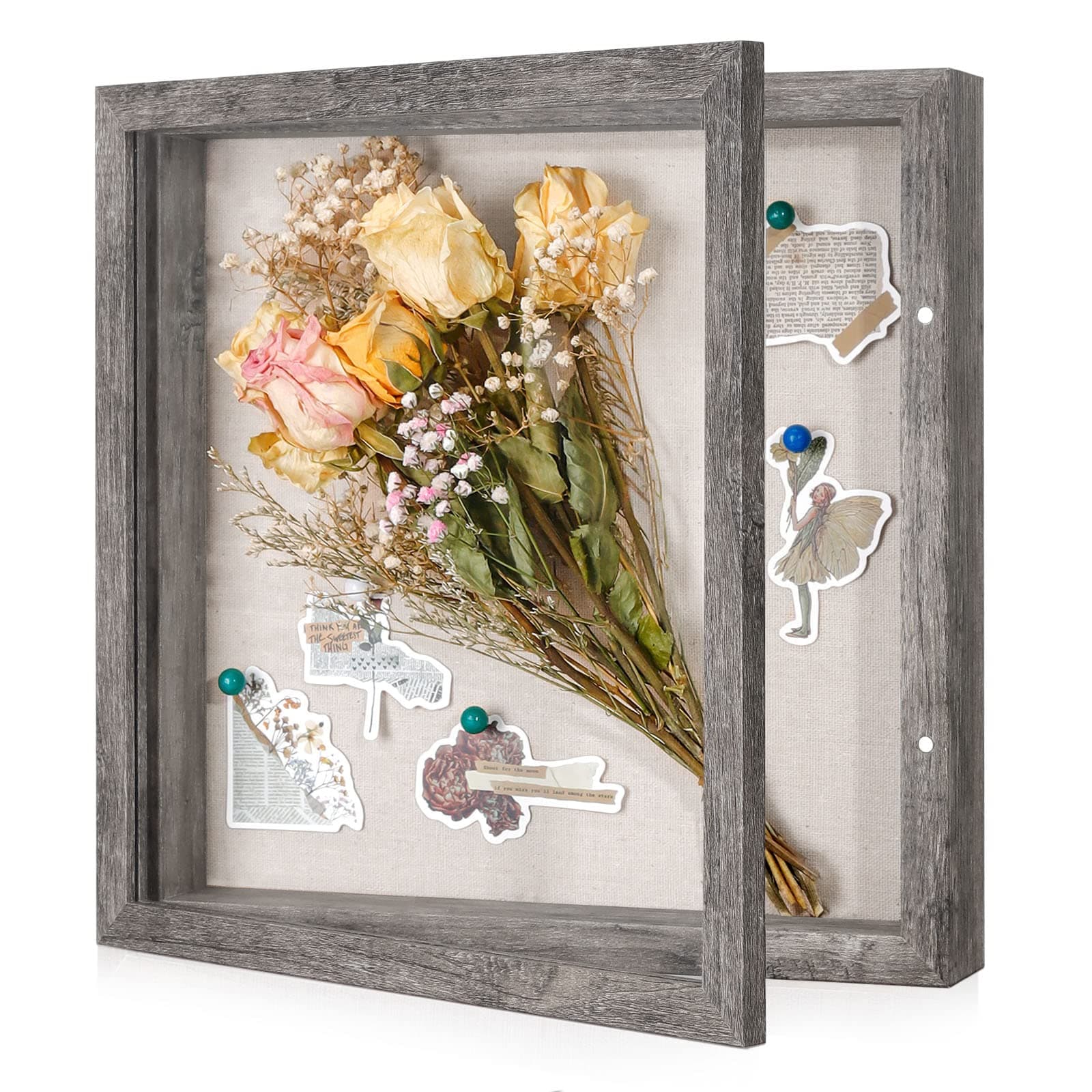 11x11 Shadow Box Frame with Linen Back - Sturdy Rustic Memory Display Case of Flower, Pictures, Medals and More, Rustic Gray