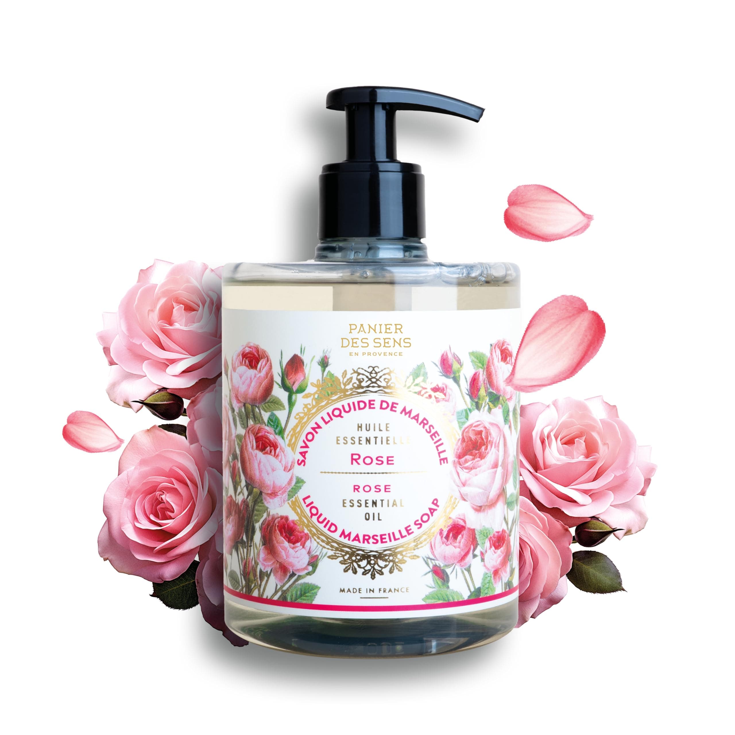 Panier des Sens - Elegant Rose Moisturizing Liquid Hand Soap - French Provence Hand Wash - Savon de Marseille Soap with Olive Oil - Refillable Bottle - 97% Natural Ingredients - 16.9 Fl Oz