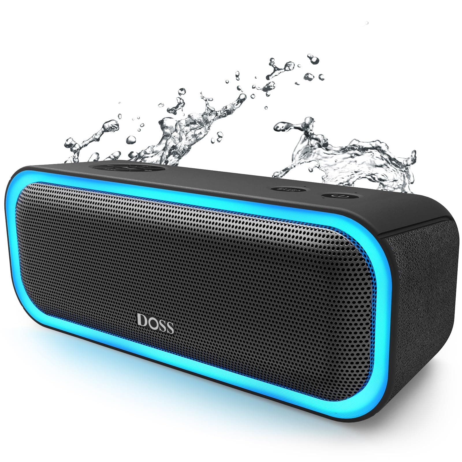 DOSS SoundBox Pro Bluetooth Speaker, 20W Stereo Sound, Active Extra Bass, 20H Playtime, Multi-Colors Lights, TWS Pairing, IPX6 Waterproof for Garden, Hiking, Camping, Outdoor, Party-Black