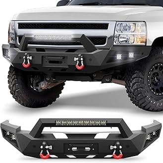 Silverado 1500 Front Bumper for 2007 2008 2009 2010 2011 2012 2013 Chevy Silverado 1500 Pickup, Include Winch Plate, LED Lights and D-rings