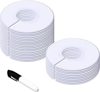 Vantasii 30 Pack White Round Clothing Size Closet Rack Dividers Hangers with 1 Bonus Marker (Outer 3.5”, Inner 1.38” in Diameter)