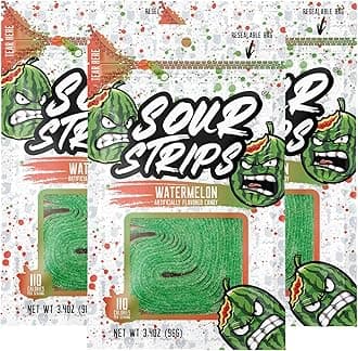 Sour Strips Flavored Sour Candy Strips, Deliciously Sour Chewy Candy Belts, V...