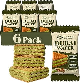 Ceres Gourmet Dubai Pistachio Wafer, 6 Pcs Crispy Kunafa Pistachio Wafer in Individually Pack – Gourmet Dubai Wafers for Christmas, Thanksgiving, and All Special Occasions