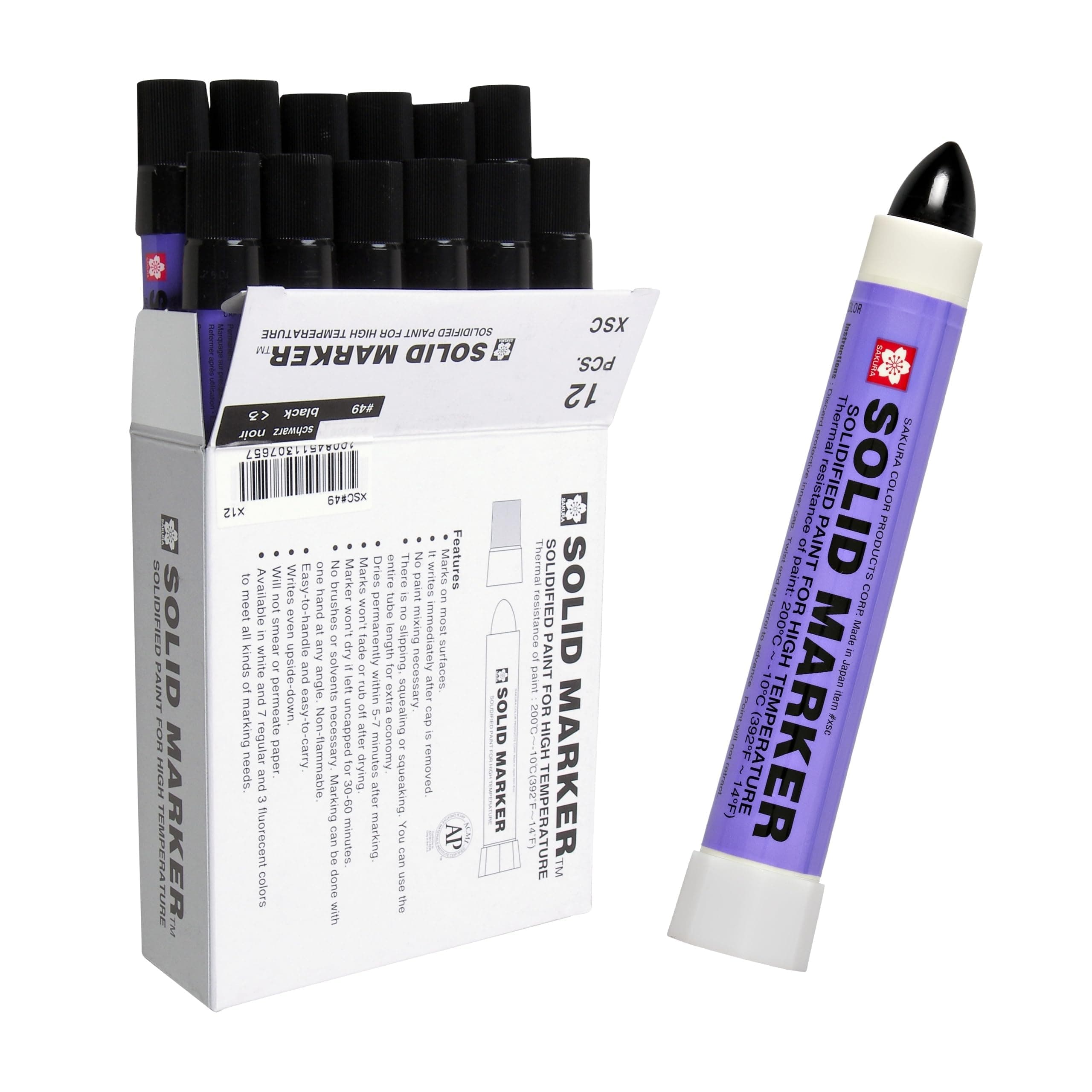 Sakura Solidified Paint Solid Marker, Black (Box of 12)