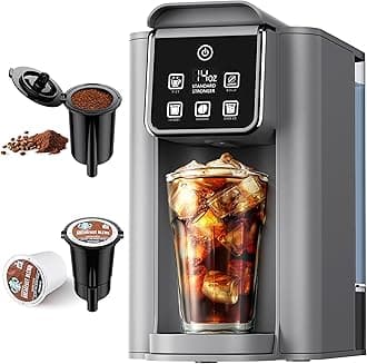 Hot & Iced Coffee Maker with Bold Setting, Single Serve Coffee Maker for K Cup and Grounds, 6-14 Oz Brew Sizes, 50 Oz Removable Water Tank, One Cup Coffee Machine with Reusable Filter, Grey