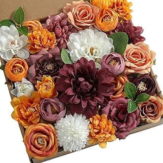 Serra Flora 26Heads Artificial Flowers Bulk Wedding Decorations Mix Silk Fake Flowers for DIY Handmade Bouquets Combo Centerpieces Arrangements Party Bridal Baby Shower Home Decor(Orange red)