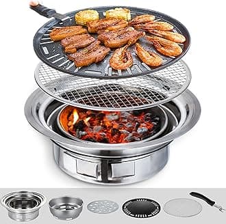 Adike Micegen Charcoal BBQ Grill, Household 13.7 Inches Non-Stick Korean Barbecue Grill, Portable Grill for Camping Outdoor