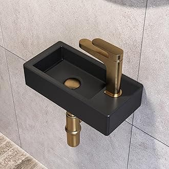 DeerValley Small Bathroom Sink, 15"x7" Mini Rectangle Wall Mount Vessel Sink for Bathroom Powder Room Cloakroom, Floating Space Saving Design, Easy to Clean Matte Black Ceramic Wash Basin (Right Hand)