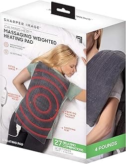 Calming Heat Massaging Vibrations Weighted Heating Pad by Sharper Image | Auto Shut-Off Feature, Gift for Holidays, Women & Men | 3 Heat, 9 Massage, 12” x 24”, 4 lbs