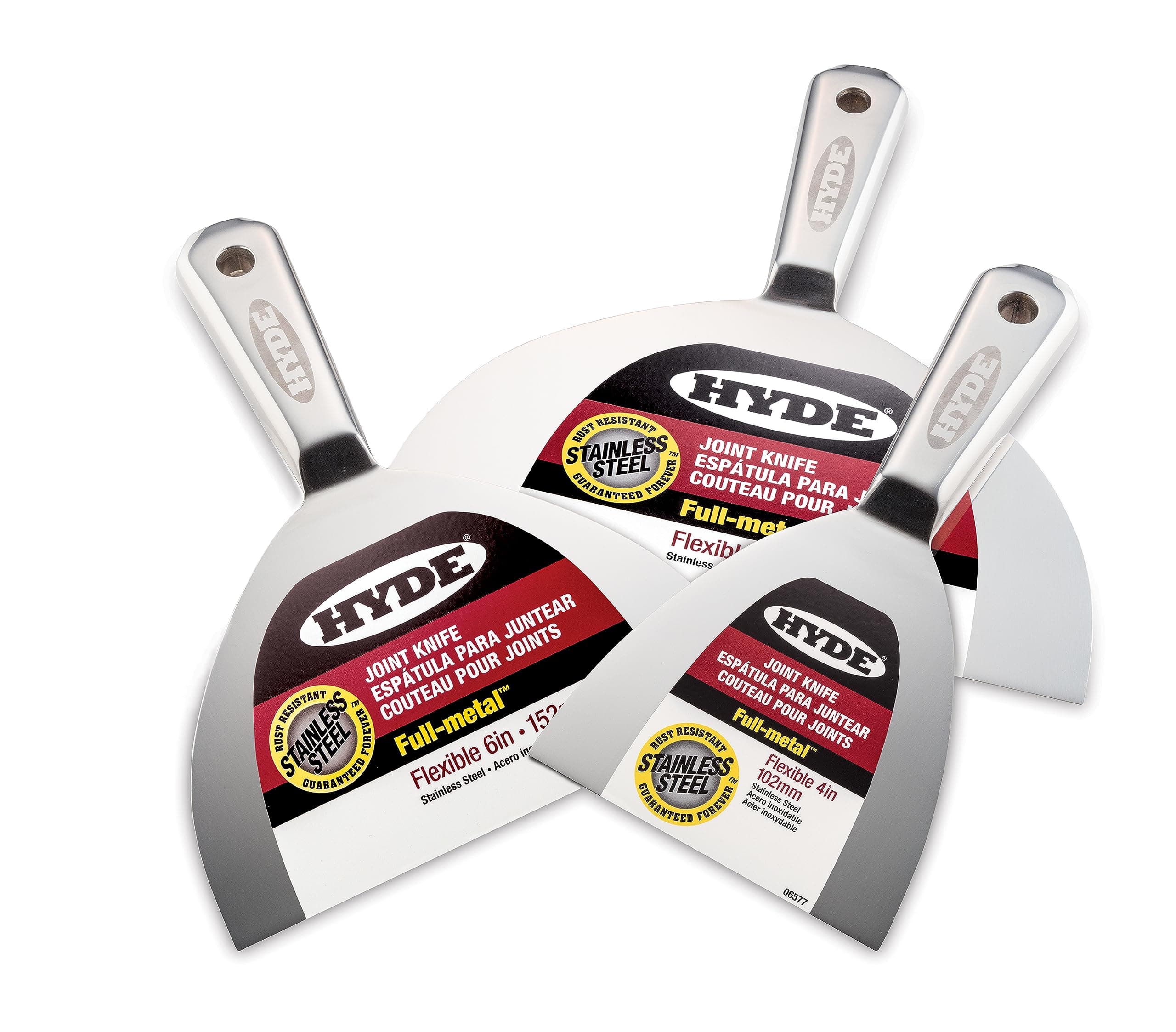 Hyde Drywall Knife Set, Paint Scraper Tool Set - Premium Full Metal 4'' 6'' & 8'' Joint Knife: Professional Grade, Ergonomic, Rust Resistant, Drywall Tools