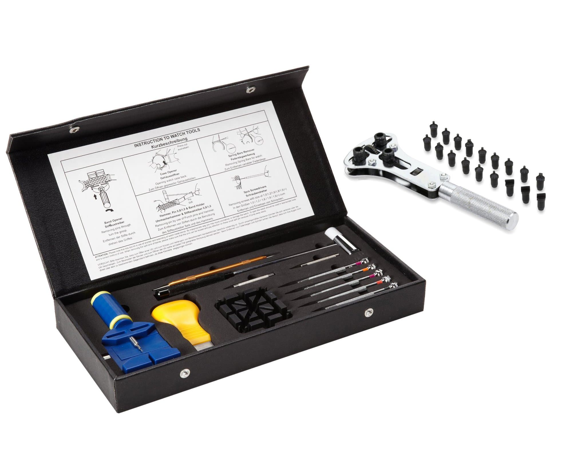 Professional Combo Tool Kit: Professional Watch Case Back Opener for Waterproof Watches PLUS Watch Tool Kit to Adjust/Remove Links Pins